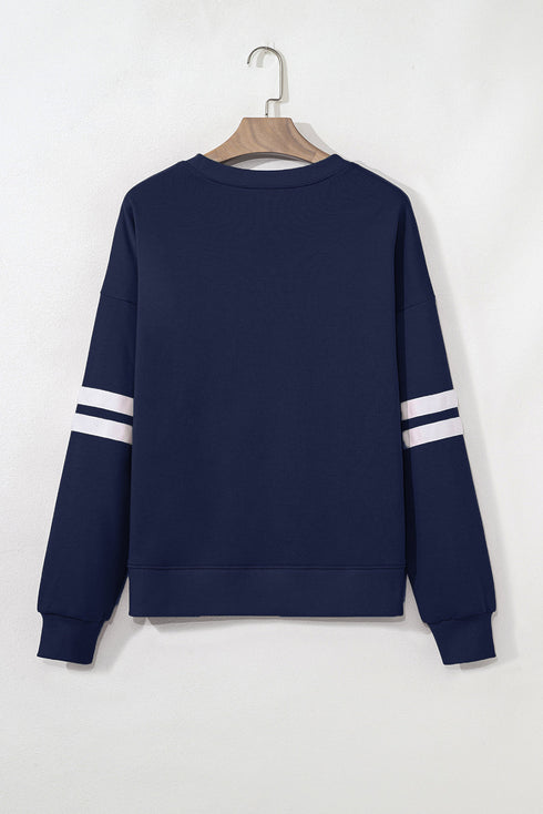 Relaxed Fit Varsity Stripe Crew Neck Pullover Sweatshirt
