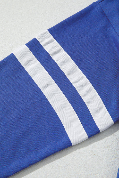 Relaxed Fit Varsity Stripe Crew Neck Pullover Sweatshirt