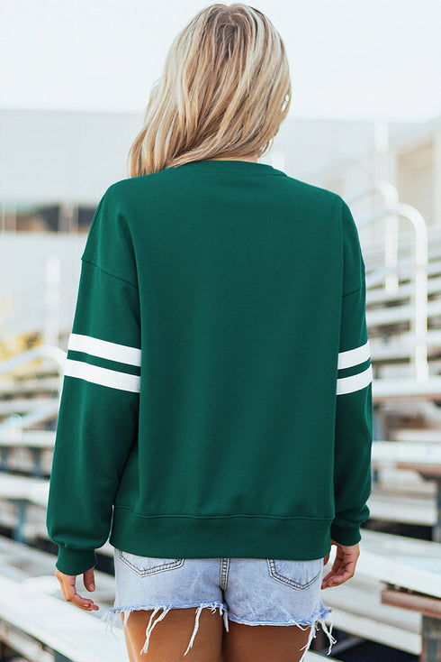 Relaxed Fit Varsity Stripe Crew Neck Pullover Sweatshirt