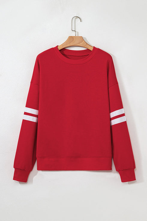 Relaxed Fit Varsity Stripe Crew Neck Pullover Sweatshirt