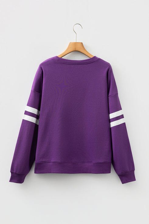 Relaxed Fit Varsity Stripe Crew Neck Pullover Sweatshirt