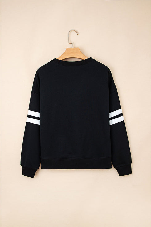 Relaxed Fit Varsity Stripe Crew Neck Pullover Sweatshirt