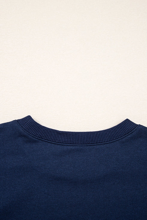 Relaxed Fit Varsity Stripe Crew Neck Pullover Sweatshirt