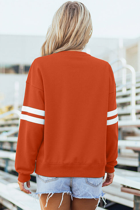 Relaxed Fit Varsity Stripe Crew Neck Pullover Sweatshirt