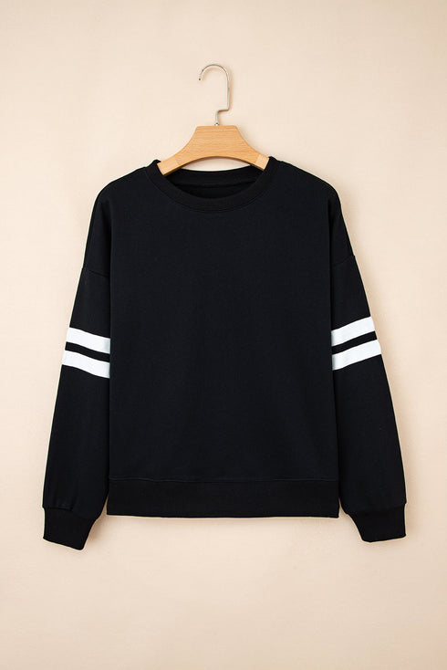 Relaxed Fit Varsity Stripe Crew Neck Pullover Sweatshirt