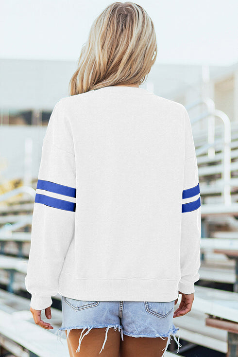 Relaxed Fit Varsity Stripe Crew Neck Pullover Sweatshirt
