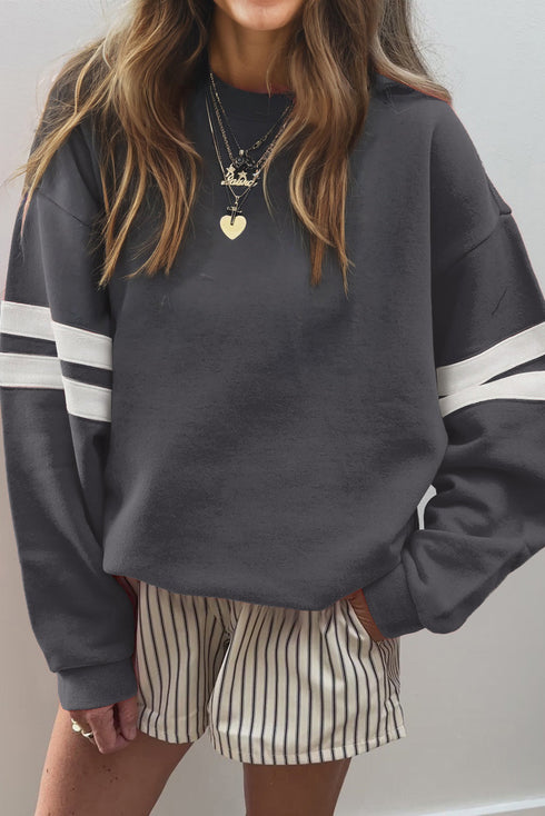 Relaxed Fit Varsity Stripe Crew Neck Pullover Sweatshirt