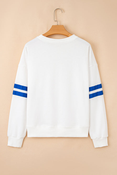 Relaxed Fit Varsity Stripe Crew Neck Pullover Sweatshirt