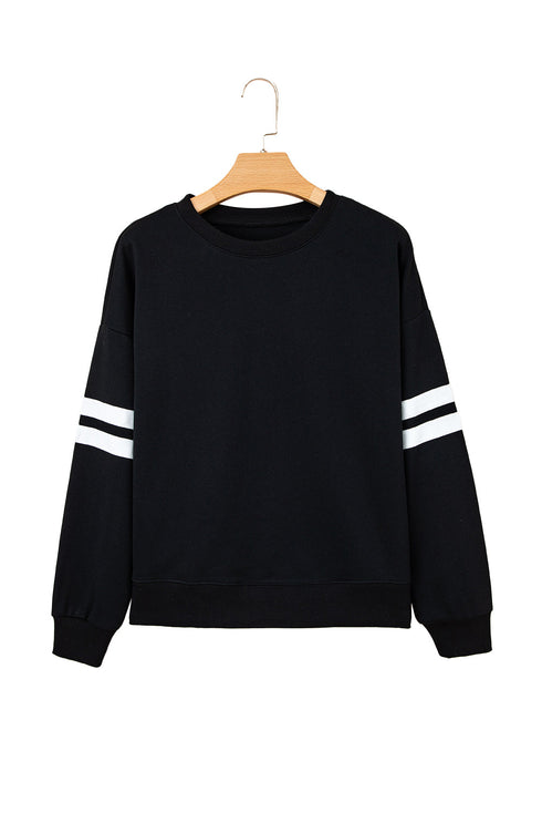 Relaxed Fit Varsity Stripe Crew Neck Pullover Sweatshirt