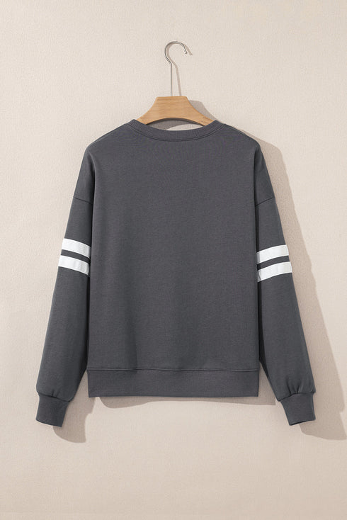 Relaxed Fit Varsity Stripe Crew Neck Pullover Sweatshirt