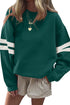 Relaxed Fit Varsity Stripe Crew Neck Pullover Sweatshirt