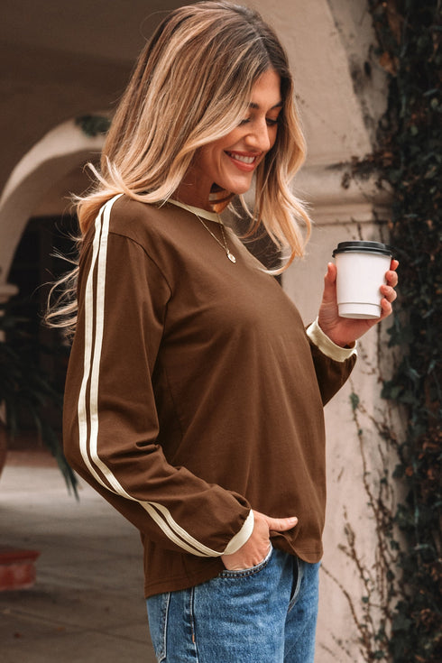 Relaxed Fit Varsity Stripe Long Sleeve Top