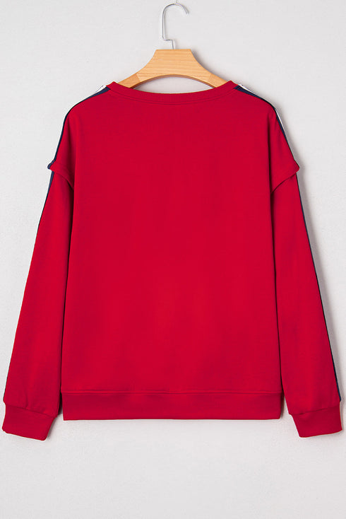Relaxed Fit Varsity Stripe Sleeve Pullover Sweatshirt