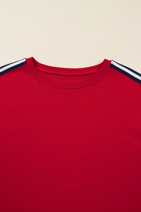 Relaxed Fit Varsity Stripe Sleeve Pullover Sweatshirt