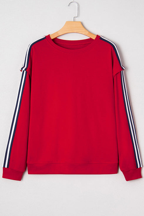 Relaxed Fit Varsity Stripe Sleeve Pullover Sweatshirt
