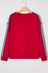 Relaxed Fit Varsity Stripe Sleeve Pullover Sweatshirt