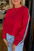 Relaxed Fit Varsity Stripe Sleeve Pullover Sweatshirt