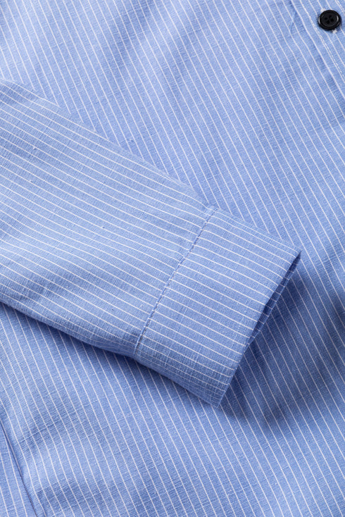 Relaxed Fit Vertical Stripe Button Down Long Shirt