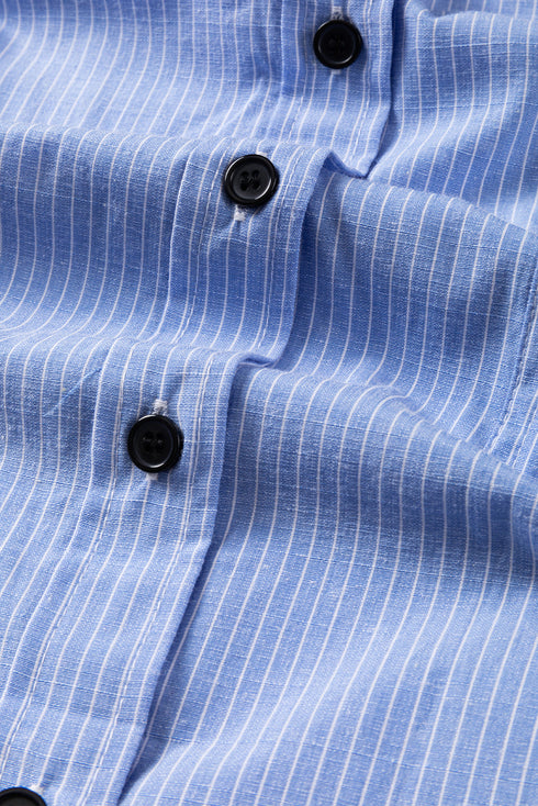 Relaxed Fit Vertical Stripe Button Down Long Shirt