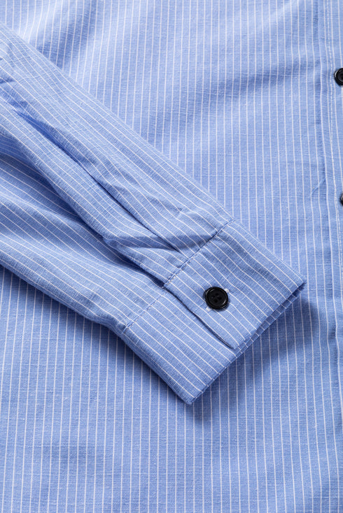 Relaxed Fit Vertical Stripe Button Down Long Shirt
