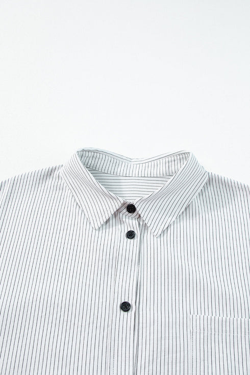 Relaxed Fit Vertical Stripe Button Down Long Shirt