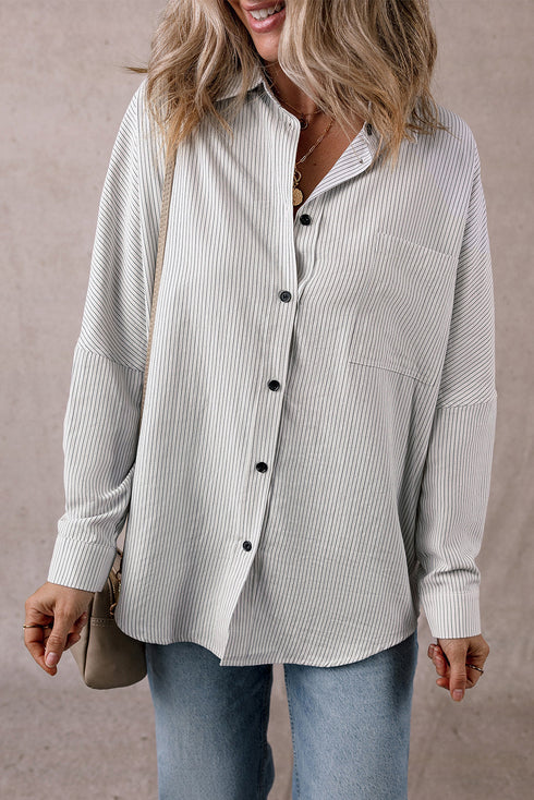 Relaxed Fit Vertical Stripe Button Down Long Shirt
