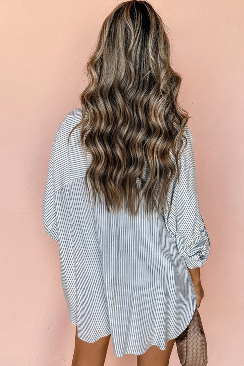 Relaxed Fit Vertical Stripe Button Down Long Shirt
