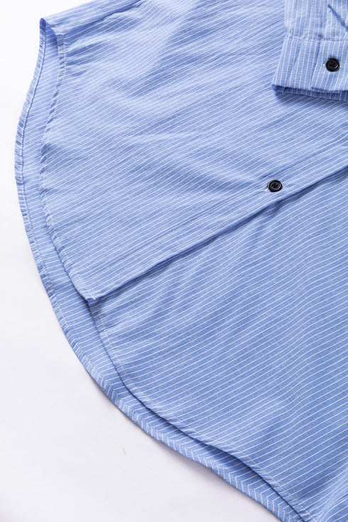 Relaxed Fit Vertical Stripe Button Down Long Shirt