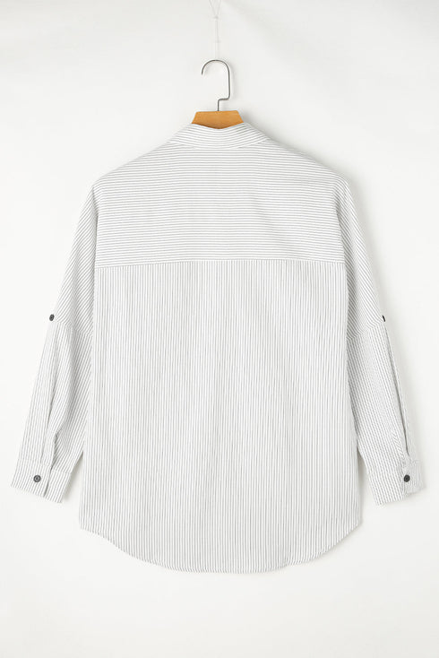 Relaxed Fit Vertical Stripe Button Down Long Shirt
