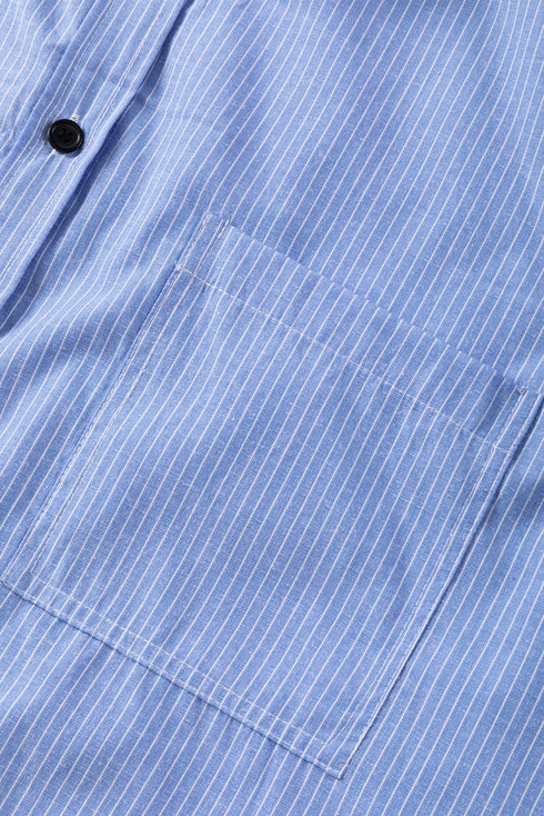 Relaxed Fit Vertical Stripe Button Down Long Shirt