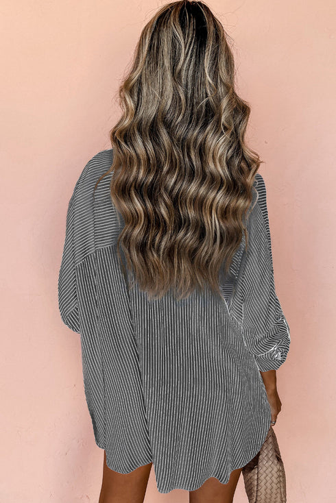 Relaxed Fit Vertical Stripe Button Down Long Shirt