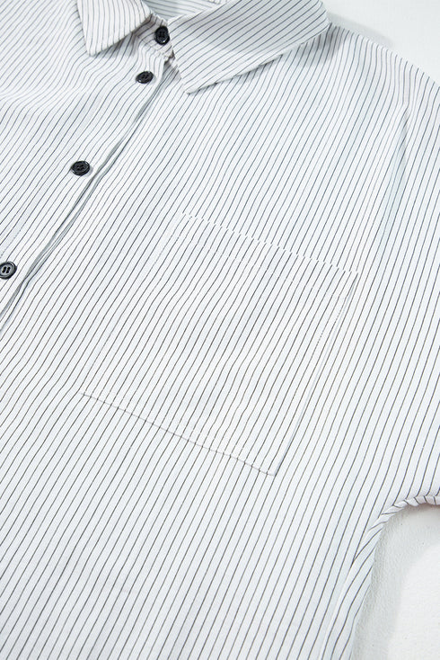 Relaxed Fit Vertical Stripe Button Down Long Shirt