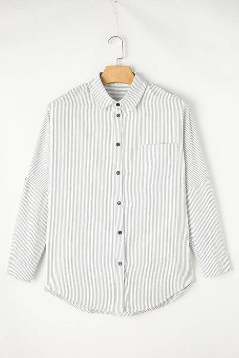 Relaxed Fit Vertical Stripe Button Down Long Shirt