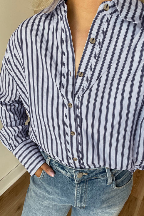 Relaxed Fit Vertical Stripe Button Down Shirt