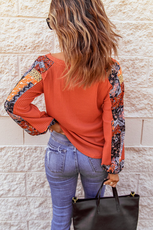 Relaxed Fit Waffle Knit Eyelet Detail Top