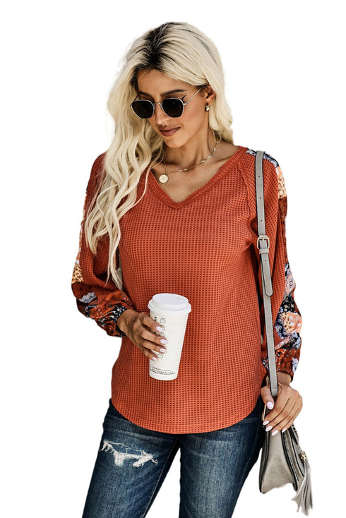 Relaxed Fit Waffle Knit Eyelet Detail Top
