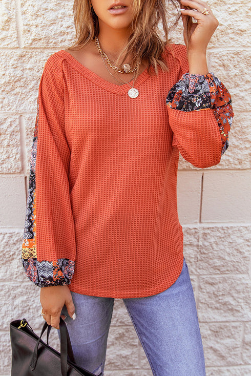 Relaxed Fit Waffle Knit Eyelet Detail Top