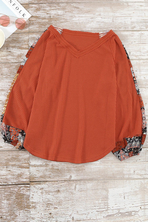Relaxed Fit Waffle Knit Eyelet Detail Top