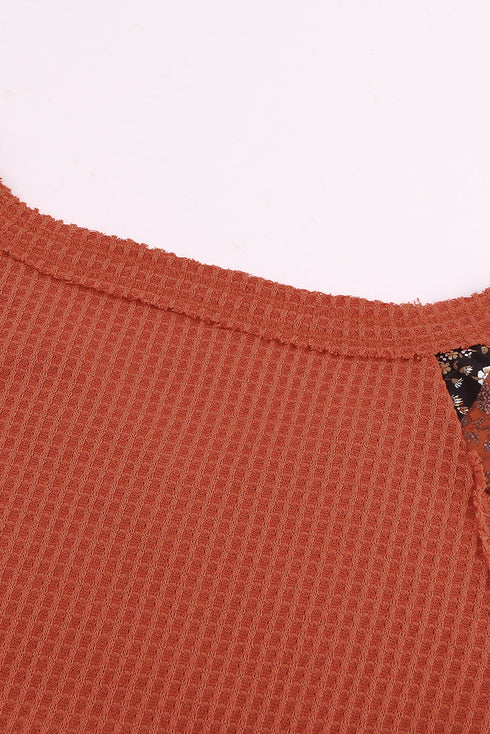 Relaxed Fit Waffle Knit Eyelet Detail Top