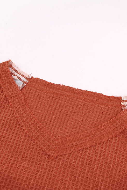 Relaxed Fit Waffle Knit Eyelet Detail Top