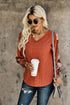 Relaxed Fit Waffle Knit Eyelet Detail Top