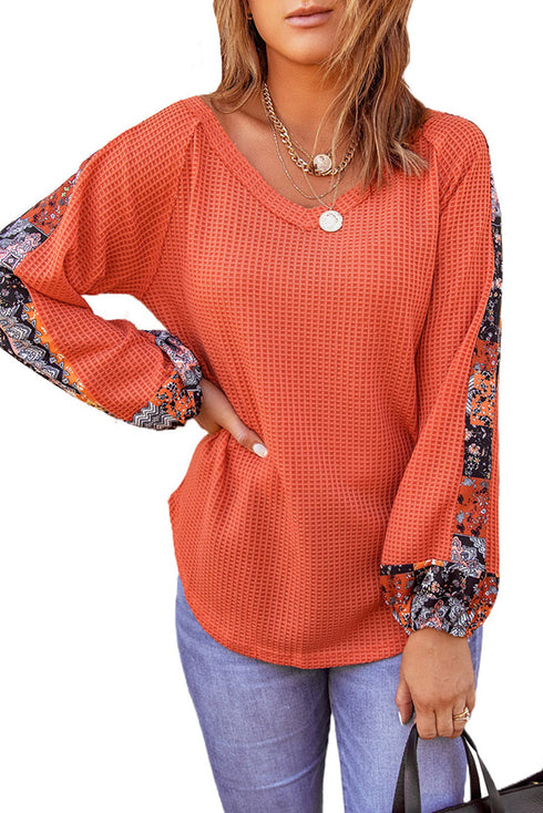 Relaxed Fit Waffle Knit Eyelet Detail Top