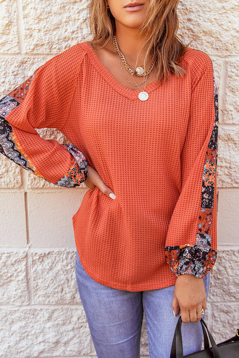 Relaxed Fit Waffle Knit Eyelet Detail Top