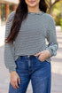 Relaxed Fit Waffle Knit Stripe Drop Shoulder Top