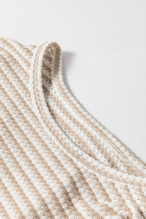 Relaxed Fit Waffle Knit Stripe Drop Shoulder Top