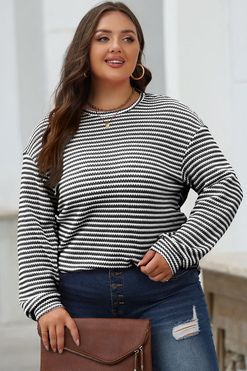 Relaxed Fit Waffle Knit Stripe Drop Shoulder Top