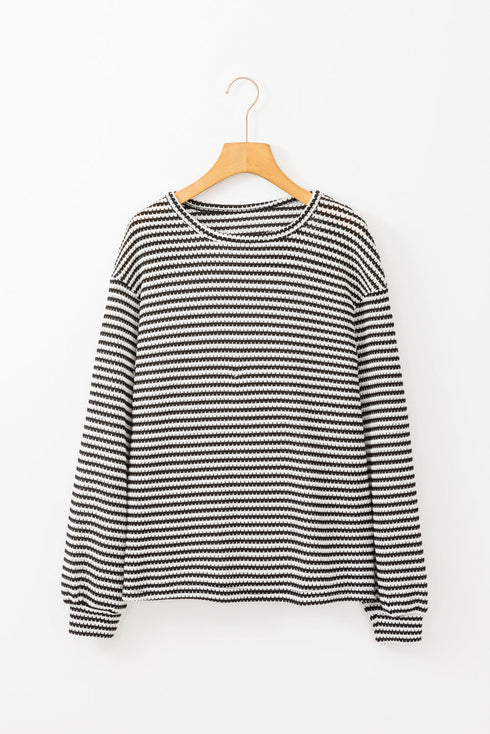 Relaxed Fit Waffle Knit Stripe Drop Shoulder Top