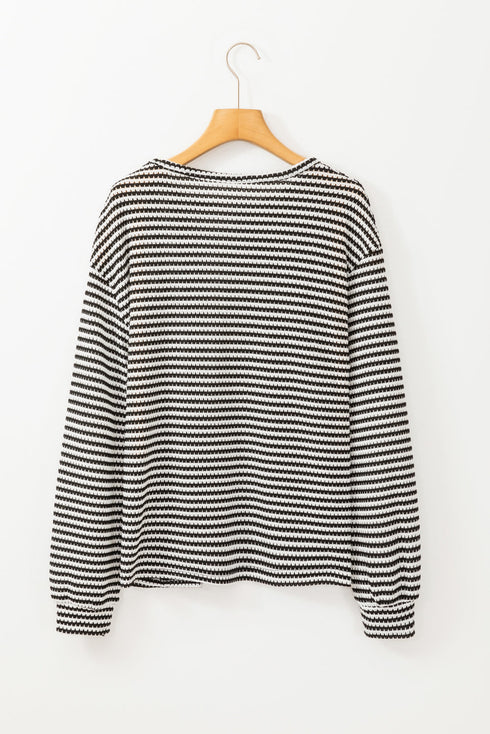 Relaxed Fit Waffle Knit Stripe Drop Shoulder Top