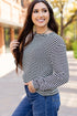 Relaxed Fit Waffle Knit Stripe Drop Shoulder Top