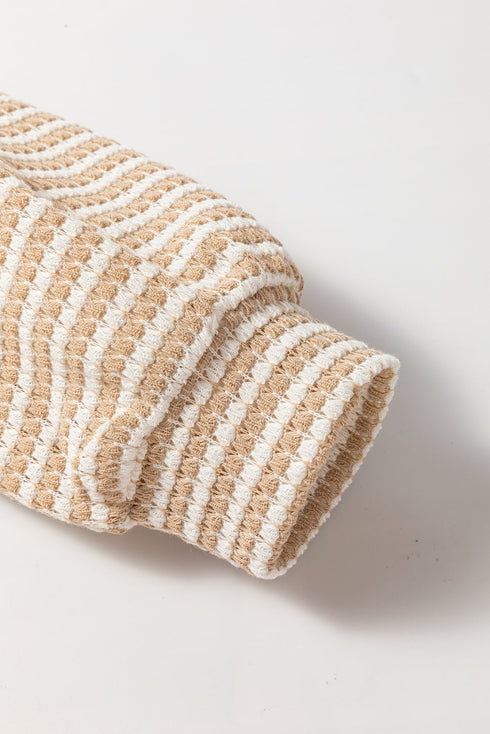 Relaxed Fit Waffle Knit Stripe Drop Shoulder Top